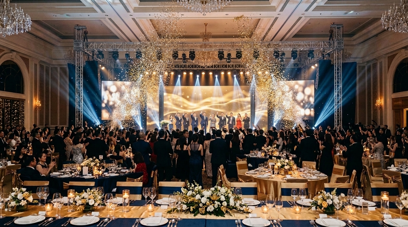 Top 5 Thiết Bị Hiệu Ứng Sân Khấu Lễ Vinh Danh & Khui Champagne Tiệc Tất Niên Công Ty Hoành Tráng Nhất
