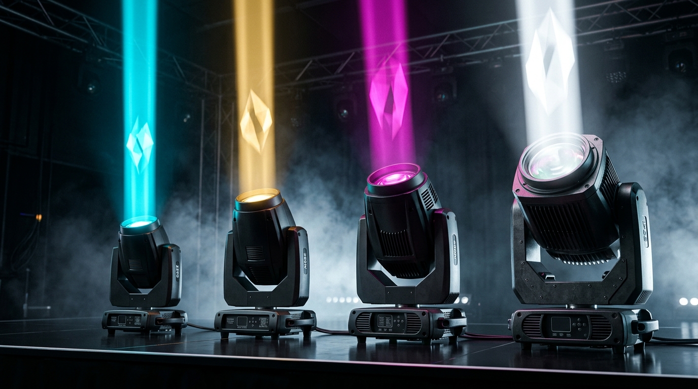 So Sánh Đèn Moving Head Beam 230W, 380W, 450W &amp; IP65 Chống Nước: Nên Mua Loại Nào?