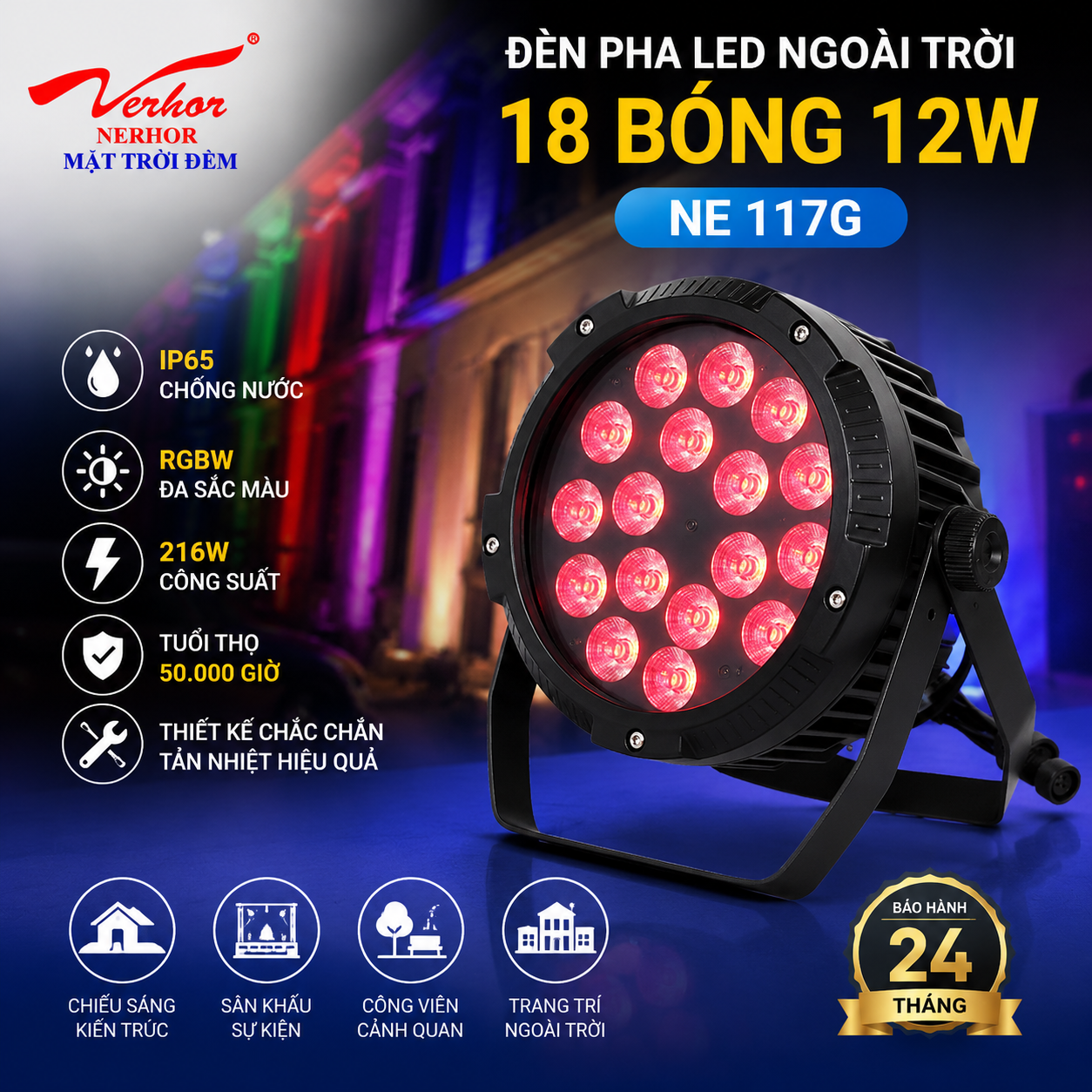 Đèn Pha Led Ngoài Trời 18 Bóng 12W NE 117G