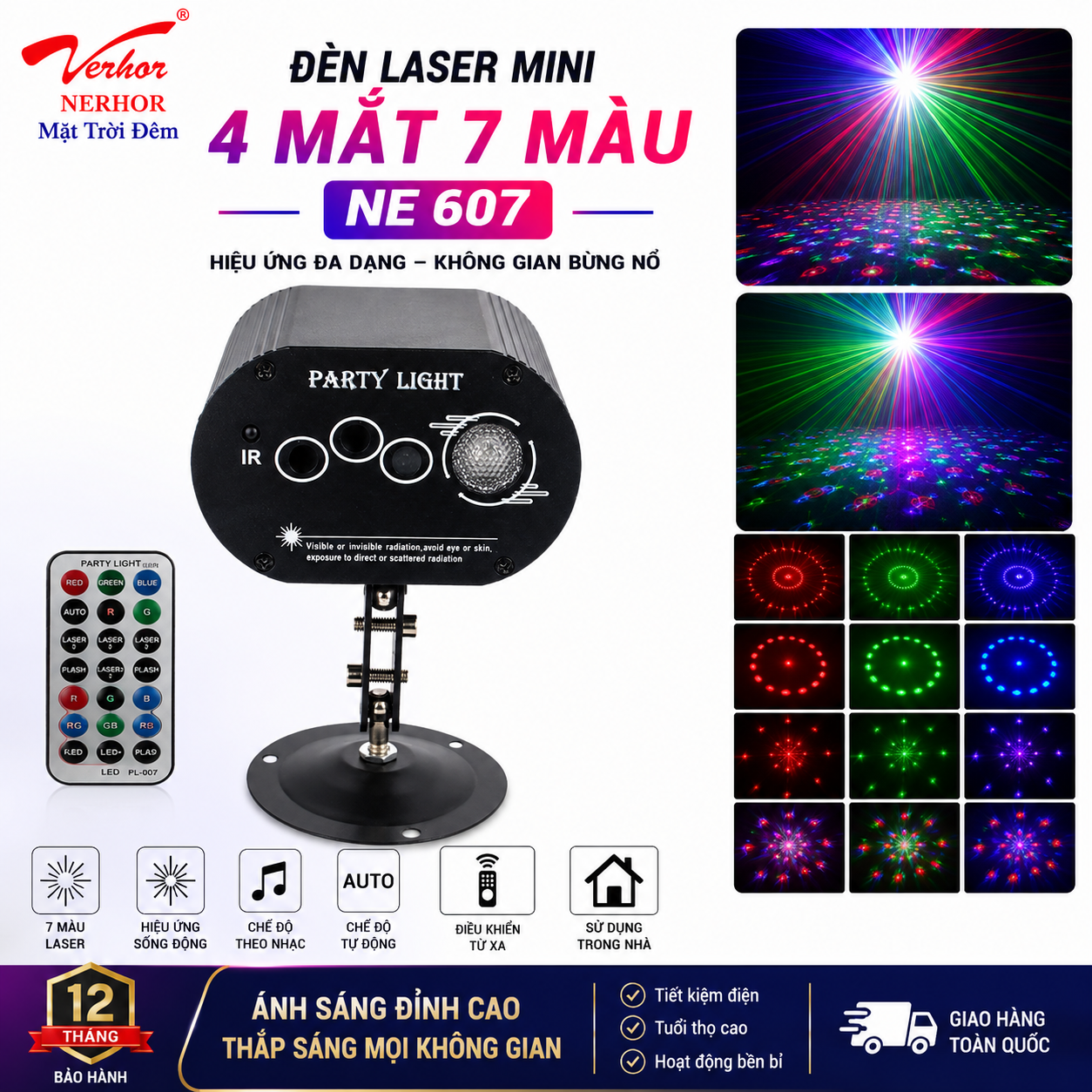 Đèn Laser Mini 4 mắt 7 Màu NE 607
