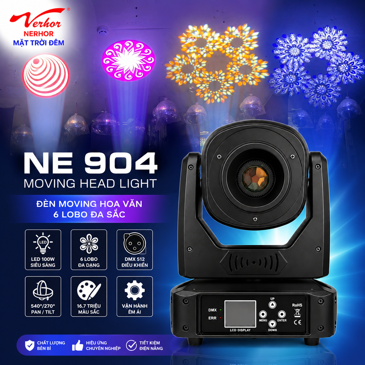 Đèn Moving 180W LED Chiếu Sáng Điểm 6 Mặt Lăng Kính NE 904 LED