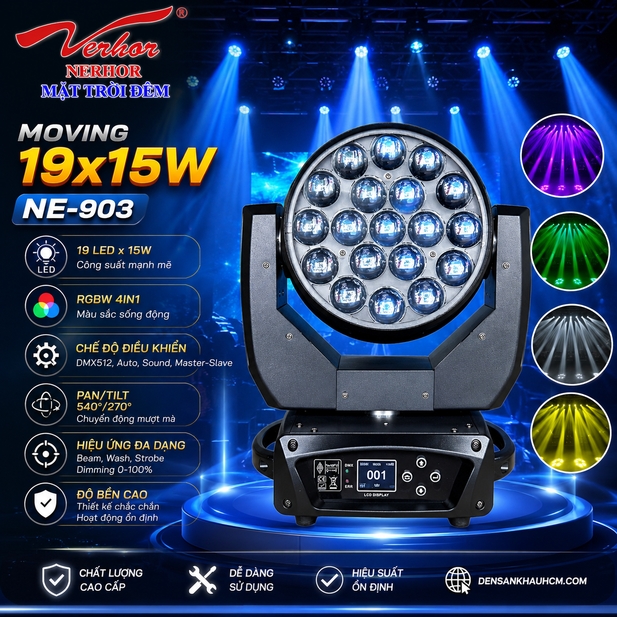 Đèn Moving LED 19 BÓNG X15W NE 903