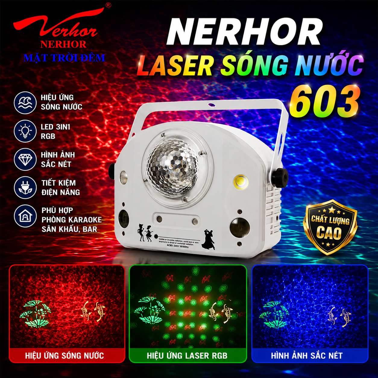 Đèn Laser LED Cá Lướt Sóng 4 in 1 NE 603