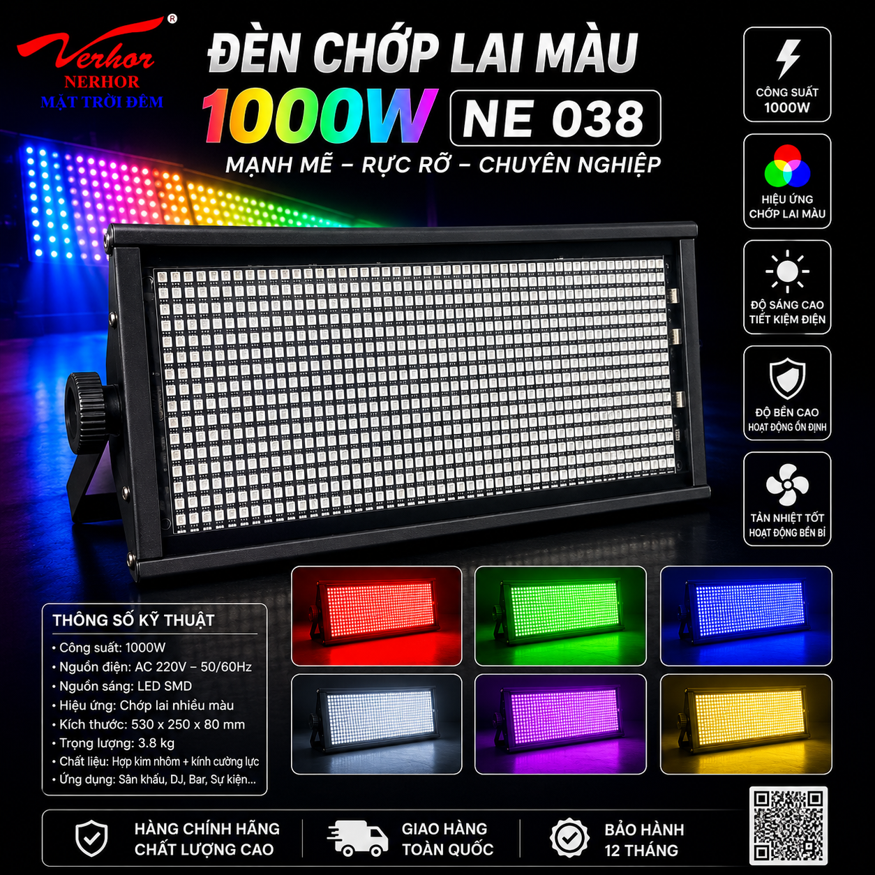Chớp Led NE-038 7 màu 1000W ,RGB Strobe light
